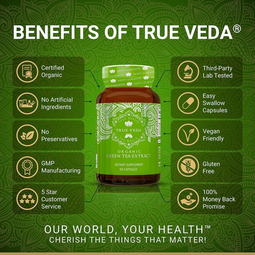 Organic Green Tea Extract Capsules – USDA Organic Certified | 60 Green Tea Capsules | Green Tea Pills | EGCG Green Tea Extract | 50% Polyphenols EGCG Supplements