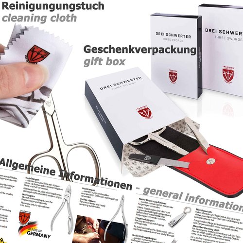 3 Swords Germany - brand quality 12 piece manicure pedicure grooming kit set for professional finger & toe nail care tweezers file clipper fashion leather case in gift box, Made by 3 Swords (33514)