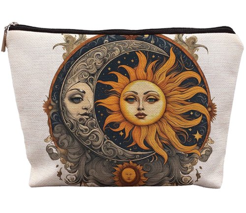 uinwk Boho Celestial Sun and Moon Makeup Pouch - Witchy, Aesthetic Cosmetic Bag for Women - Halloween Gifts