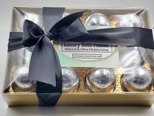 Spa Pure Designer Bath Bombs - for Men, Natural, Organic, large bathbombs, 12 Designer Scents for Men, Elegant Bath Bomb Gift Set (2.5 oz each)