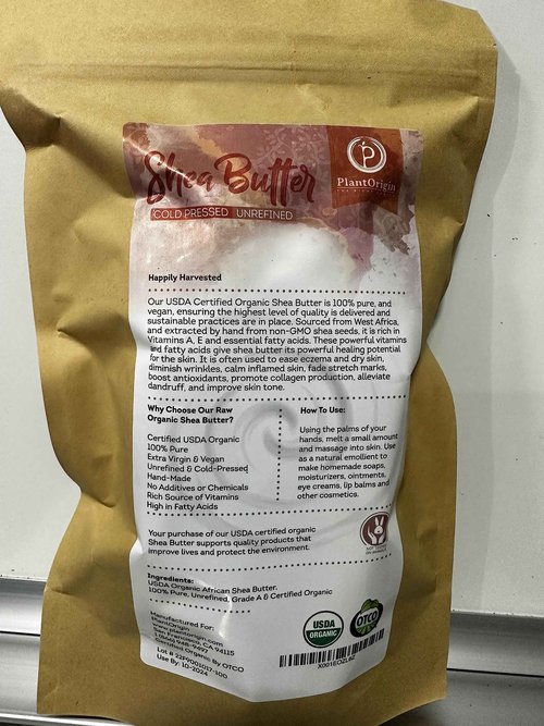 PLANTORIGIN Shea Butter 1 lb | Raw USDA Certified Organic | African Unrefined | Great for Hair, Skin, and your DIY Projects | Soap Making Base, Lip Balm, Stretch Mark Cream.