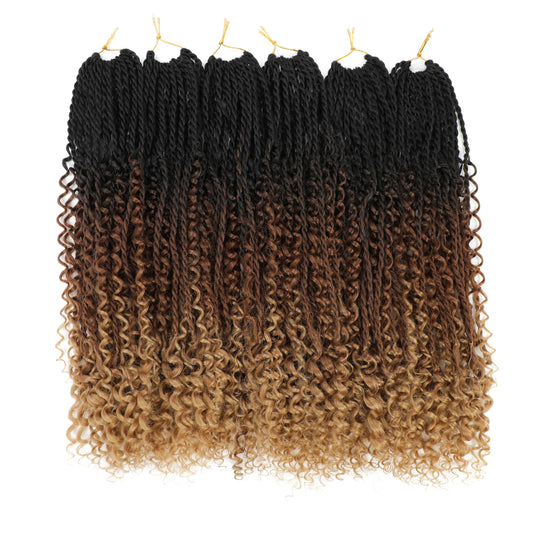 Goddess Twist Braids Crochet Hair With Curly Ends Senegalese Twist Braids Crochet Braids 6 Packs black brown light brown Crochet Braids Synthetic Braiding Hair Extension for Black Women (18inch, 53#)