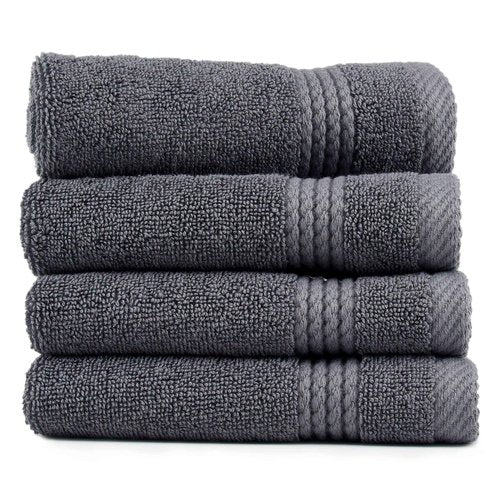 EastNBlue Lara 100% Turkish Cotton Washcloths 4 Pack, Extra Soft & Absorbent Wash Cloths for Face & Body (12" x 12"), Terry Cloth, Small Hand Towels for Bathroom, Dark Grey