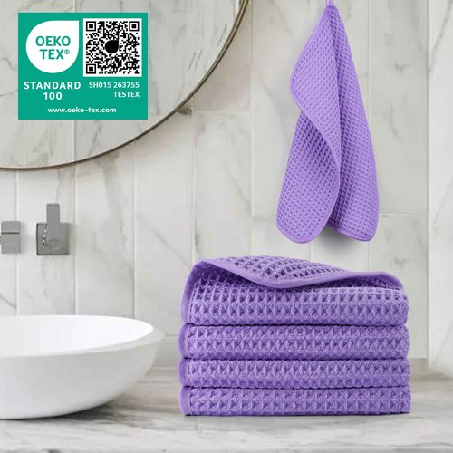 POLYTE Microfiber Lint Free Washcloth Face Towel, 13 x 13 in, 4 Pack (Waffle Weave)