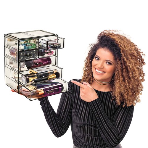 Sorbus Acrylic Makeup Organizer - Organization and Storage Case for Cosmetics Make Up & Jewelry - Big Clear Makeup Organizer for Vanity, Bathroom, College Dorm, Closet, Desk (3 Large, 4 Small Drawers)