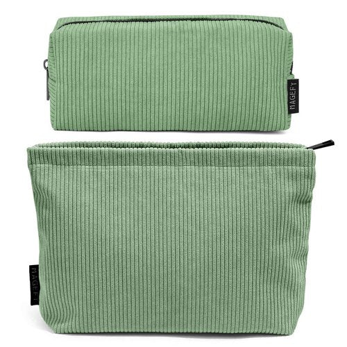 MAGEFY Makeup Bag 2 PCS Corduroy Make up Bag for Purse Travel Cosmetic Bag for Women Small Makeup Pouch Cute Makeup Brush Bag Preppy Stuff Travel Essentials - Green
