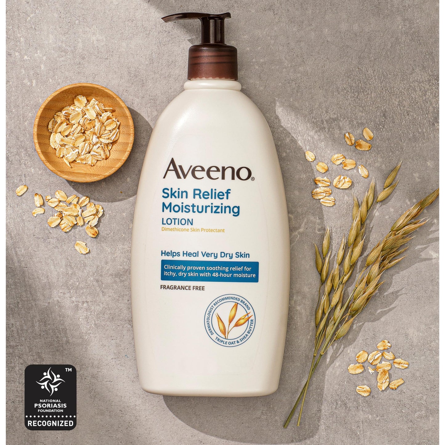 Aveeno Skin Relief Fragrance-Free Moisturizing Lotion for Sensitive Skin, with Natural Shea Butter & Triple Oat Complex, Unscented Therapeutic Body Lotion for Itchy, Extra-Dry Skin, 18 fl. oz