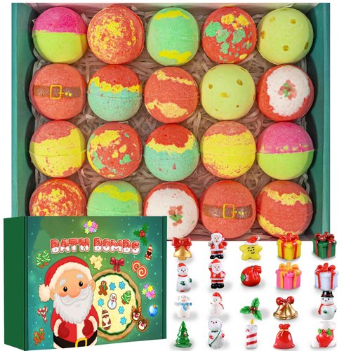 20-Pack Bath Balls with Surprises, Twenty Christmas Toys Inside, Natural Handmade Bubble Ball Set