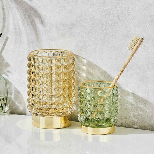LEICURACE Makeup Brush Holder Organizer,Toothbrush Holders,Desk Pen Pencil Holder,Multifunctional Vintage Glass Brush Cup(A38-3-US/Gold/L)