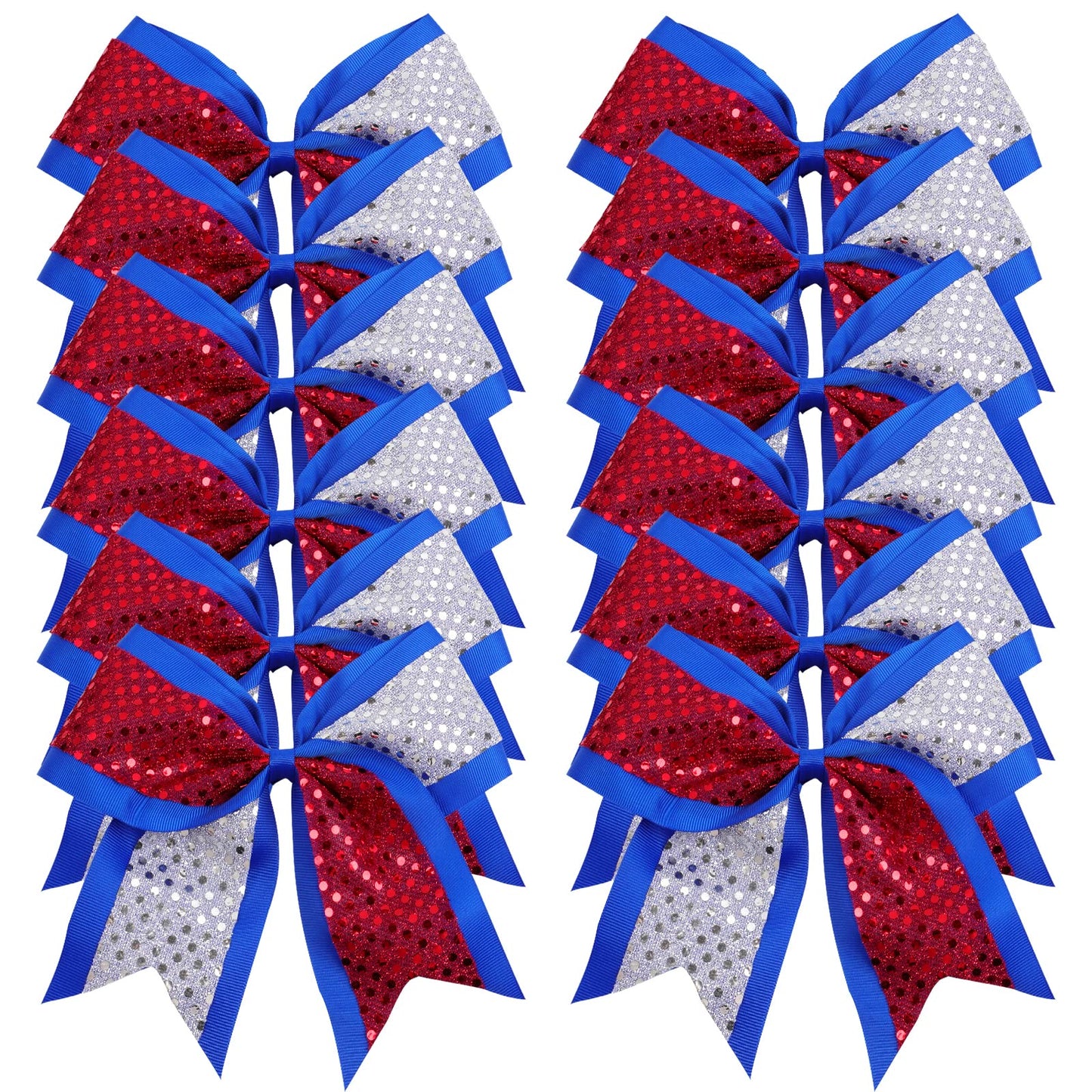 12pcs 8" American Flag Cheer Bows for Girls, Oaoleer 4th of July Cheerleading Hair Bow Independence Day Hair Accessories for Teens Women Girls