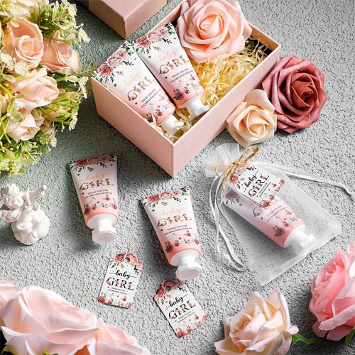 Dansib 48 Sets Christmas Baby Shower Hand Cream Gift Winter Party Favors for Guests Gift Bulk Mini Travel Size Hand Lotion Set for Guests(Baby Girl)