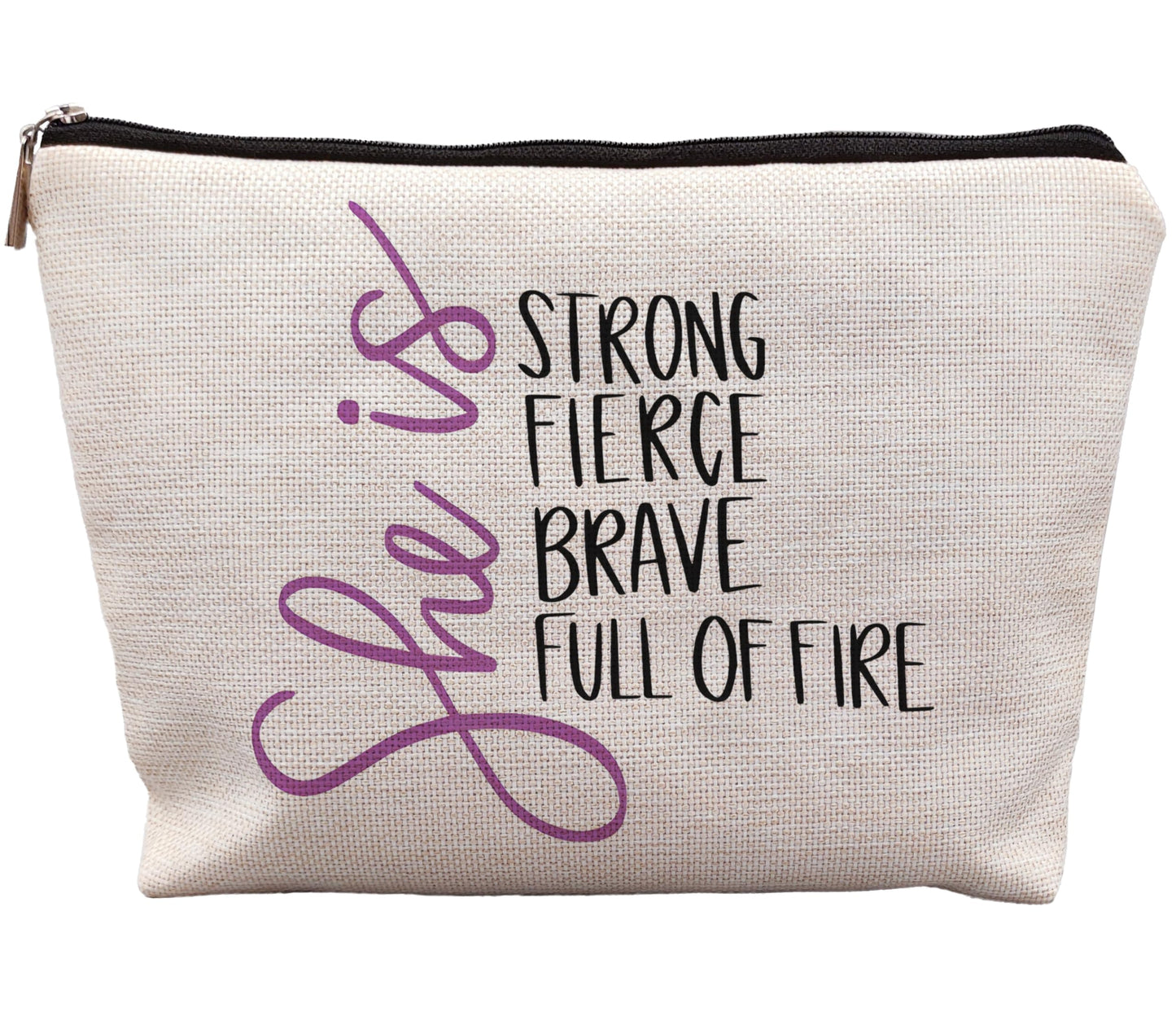 uinwk Inspirational Makeup Bag,Women Empowerment Gift,Woman Power Gifts,She Is Strong Fierce Brave Full Of Fire Cosmetic Bag,Gifts For Mom Grandma Friends Girls