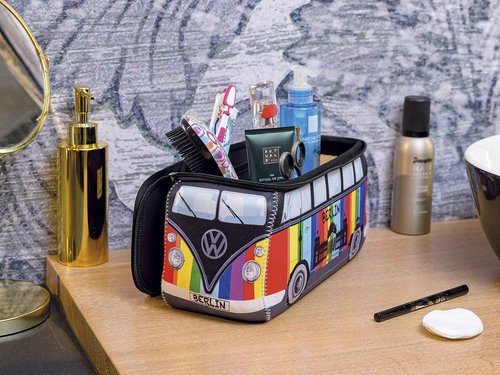 BRISA VW Collection - Volkswagen Neoprene Universal Makeup Cosmetics Toiletry Travel Pharmacy Bag in T1 Bus Design (Berlin/Multicolor/Large)