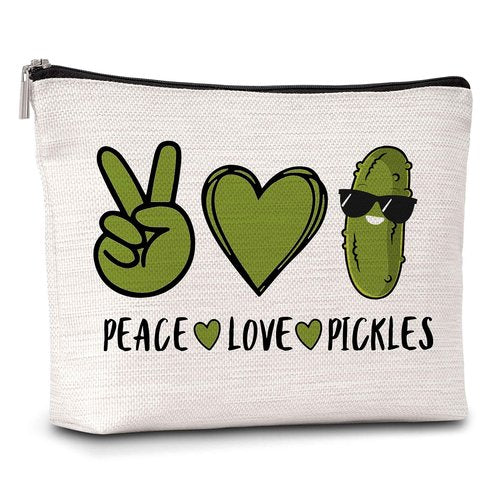 Peace Love Pickles Small Makeup Bag Pickle Lover Makeup Travel Toiletry Bags Funny Friendship Gifts for Women Pickle Lovers Girls Teens Sister-A01