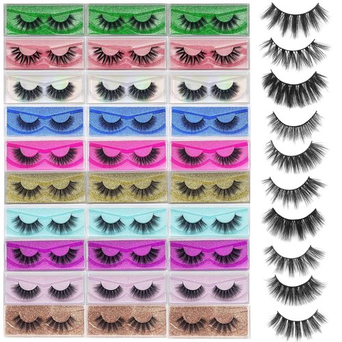 Lashes Bulk Christmas Gifts Mikiwi 30 Pack Eyelashes, 12-20mm 5D Fake Mink Eyelashes Wholesale, Fluffy Natural Volume Eye Lashes, Individual Package Faux Mink Lashes Wholesale
