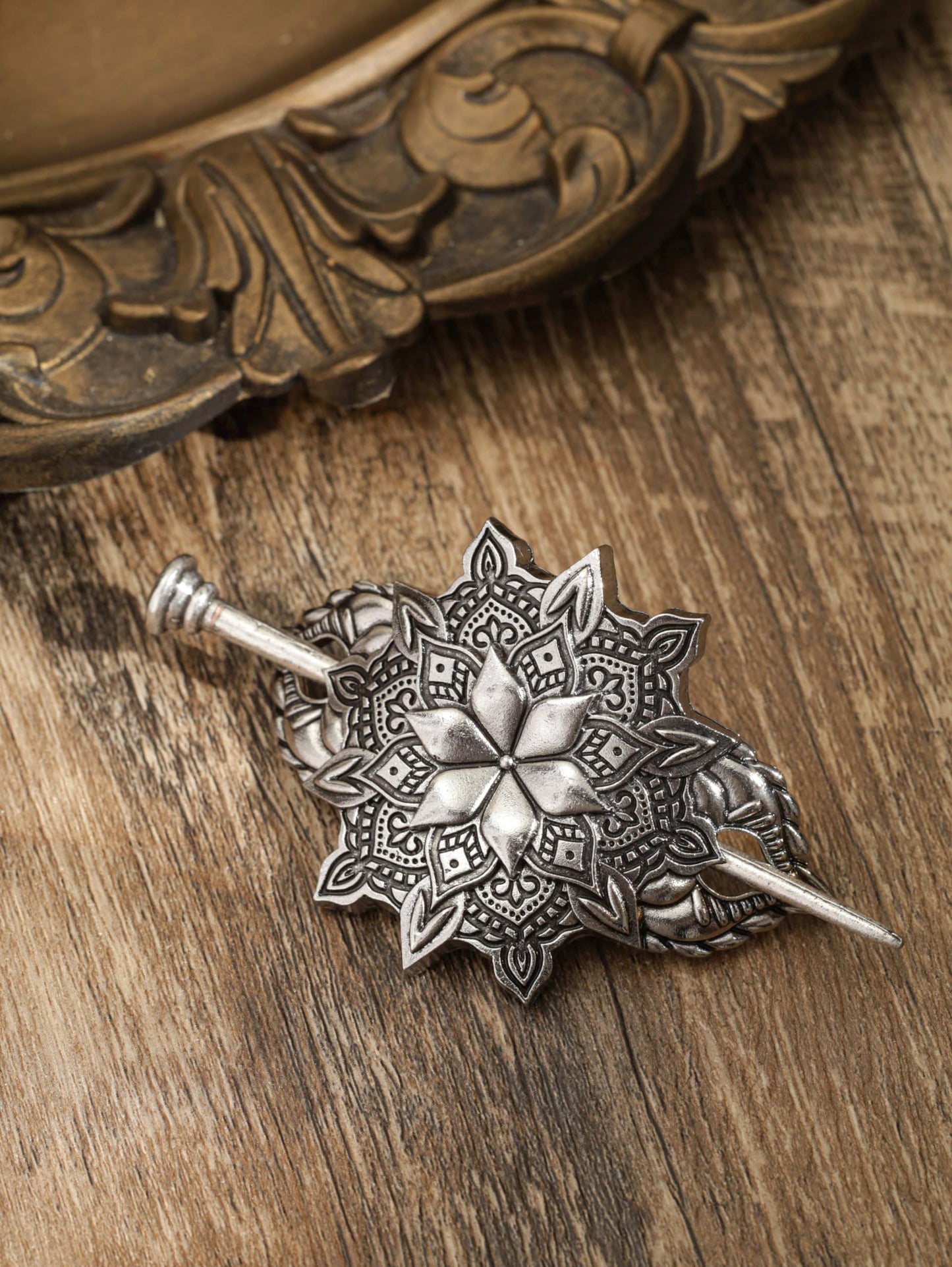 HAQUIL Mandala Flower Hairpin Vintage Jewelry for Women Retro Silver Vintage Metal Hair Barrette