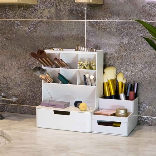 Tidyladyo Makeup organizer with Drawer-Makeup Brush organizer, Cosmetics Storage for skincare,Vanity,Makeup.Great for Dresser,Bathroom (white)