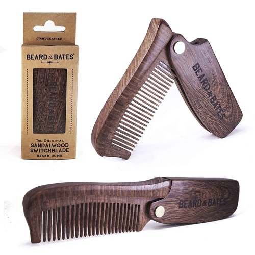 BEARD & BATES The Sandalwood Switchblade - The Original Folding Wooden Beard Hair Comb | Boutique, Artisan Crafted, Los Angeles