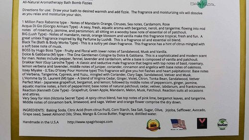 Spa Pure Designer Bath Bombs - for Men, Natural, Organic, large bathbombs, 12 Designer Scents for Men, Elegant Bath Bomb Gift Set (2.5 oz each)