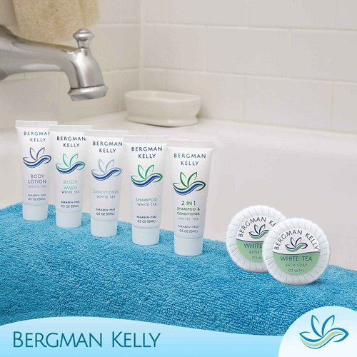 BERGMAN KELLY - Hotel Soap Bars - White Tea, 0.5 oz, 200 PK - Travel Size Luxury Bulk Amenities Bar Soap, Mini Individually Wrapped Round Soap - Small Toiletries for Airbnb, Motel, Guest Bathroom