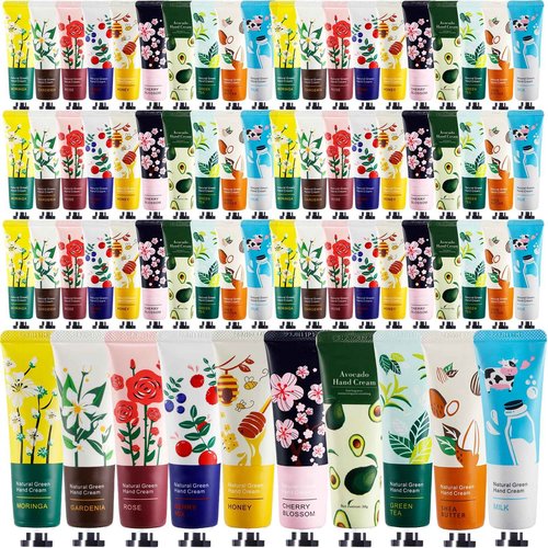 UHBYJM 120 Pack Hand Cream for Women,Bulk Hand Lotion Travel Size for Dry Cracked Hands,Moisturizing Hand Care Cream,Natural Plant Fragrance Mini Hand Lotion Gifts For Birthday Party Favors,10 Styles