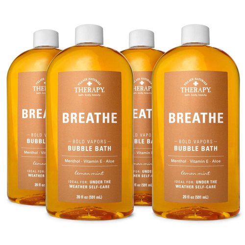 Village Naturals Therapy Breathe Bubble Bath, Lemon Mint Scent, 20 oz, Pack of 4