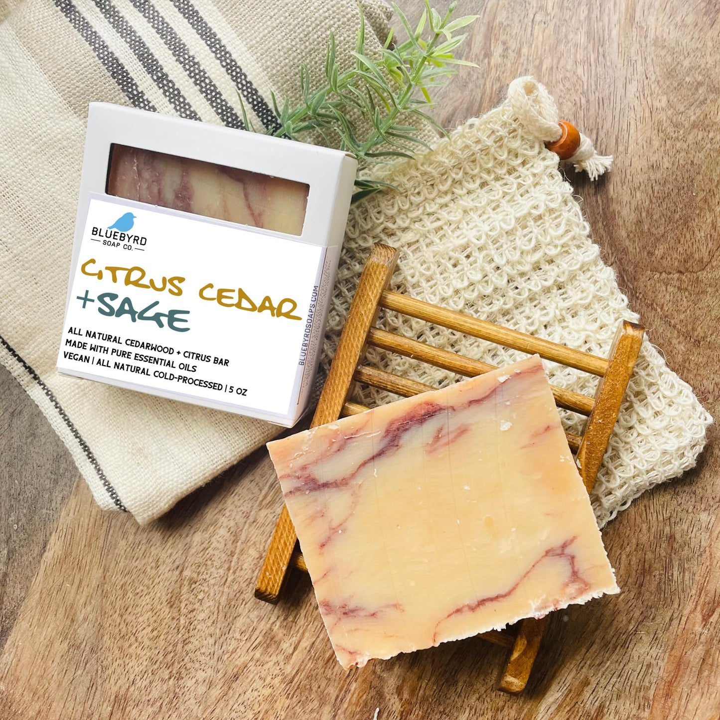 Bluebyrd Soap Co. Citrus Cedar Sage Mens Soap Bar | Natural Organic Mens Bar Soap -USA Handmade Cedar Citrus Manly Scented Bar Soap | Vegan, Free of Chemicals (CEDAR)