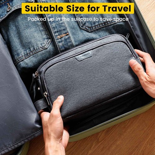 Vorspack Travel Toiletry Bag - Water Resistant Travel Bag for Toiletries, Cosmetics, Accessories, Gifts for Men - Grey