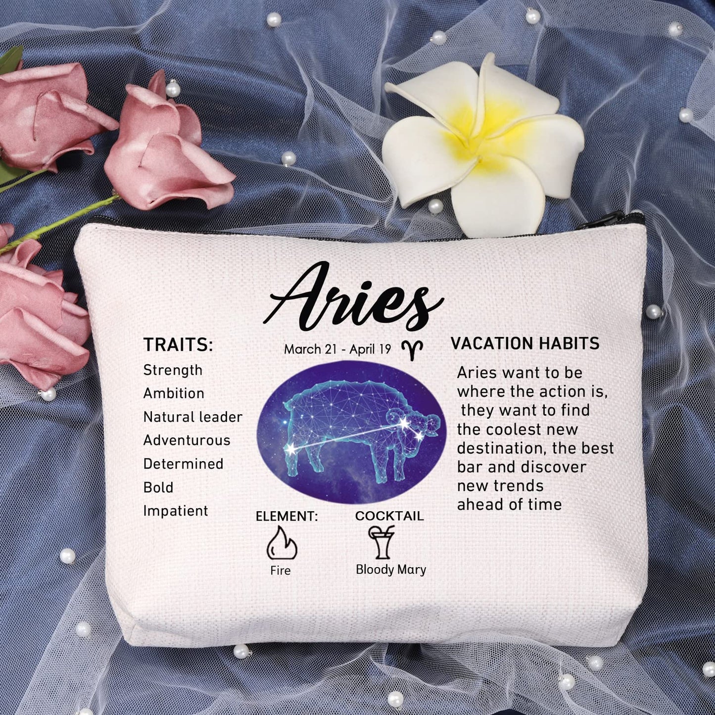 LEVLO 12 Constellation Travel Toiletry Bags 12 Zodiac Cosmetic Makeup Bag Christmas Mother's Day Birthday Gifts(Aries)