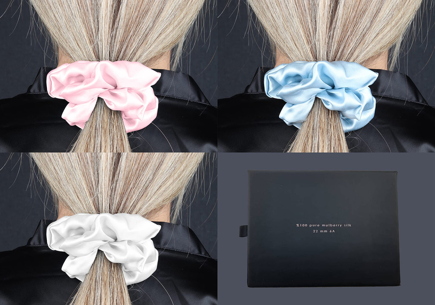 JULIET ROSE | Luxury Mulberry Silk Scrunchies | Premium Hand Crafted | Large - Extra Large | Pack of 3 | 100% Pure 22-Momme 6A Hair Ties | No Crease | No Damage | Hair Sleep (Pink - Sky Blue - Cream)