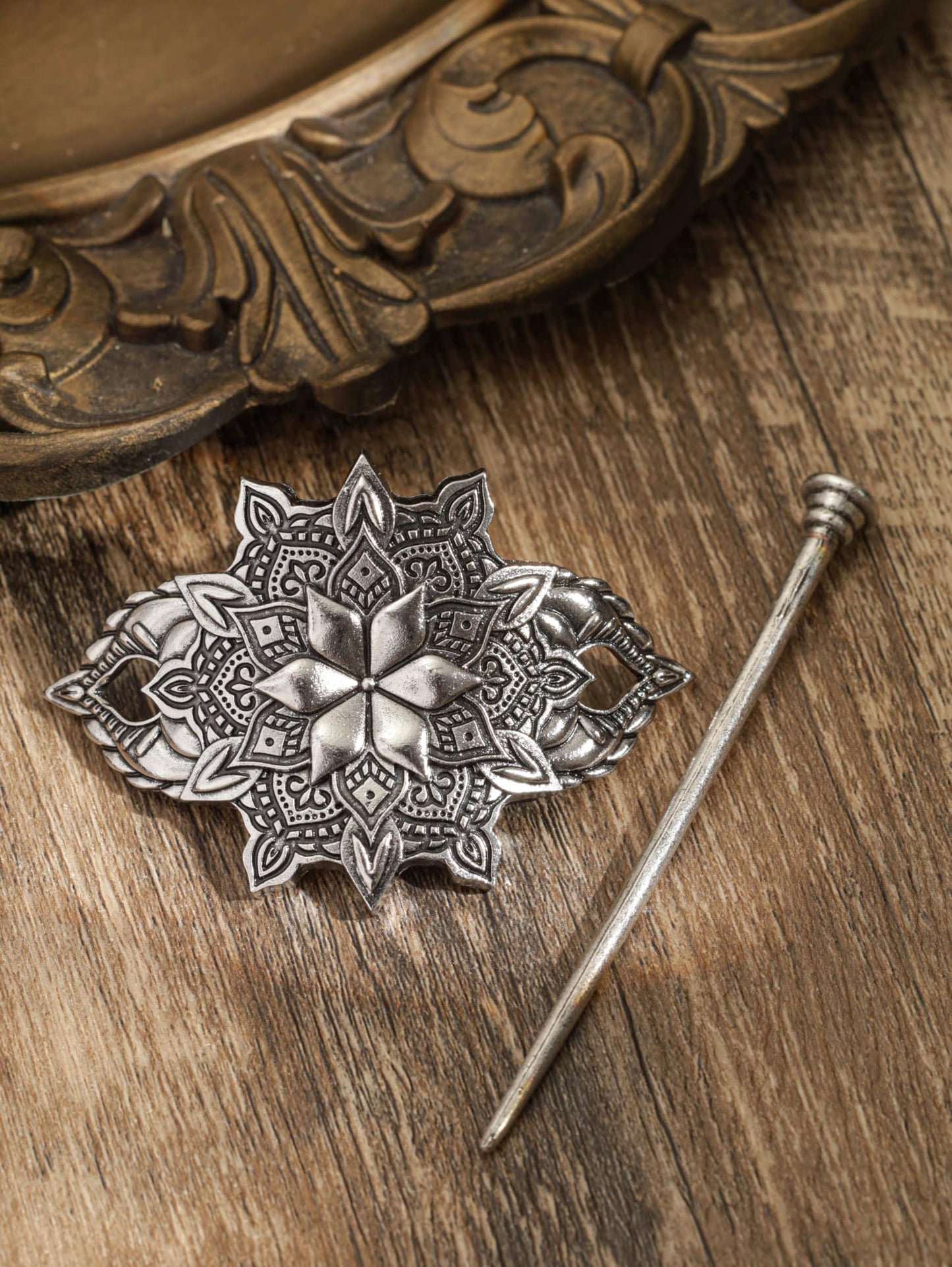 HAQUIL Mandala Flower Hairpin Vintage Jewelry for Women Retro Silver Vintage Metal Hair Barrette