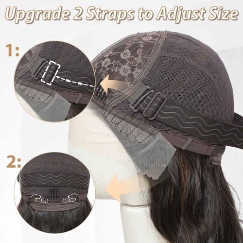 BUPPLER Wig 18 Inch Medium Length Wigs for Women Middle Part Synthetic Hair Wavy Wig with Upgraded Elastic Straps,Natural Hair Wigs for Daily Party/Halloween Use 18Inch,Brown Highlight Lace Hairline