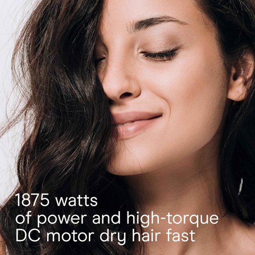 Infiniti PRO CONAIR Hair Dryer with Diffuser and Concentrator, 1875W Style & Shine Blow Dryer with Tourmaline and Ionic Conditioning to Fight Frizz, 3 Heat & 2 Speed Settings, Blue