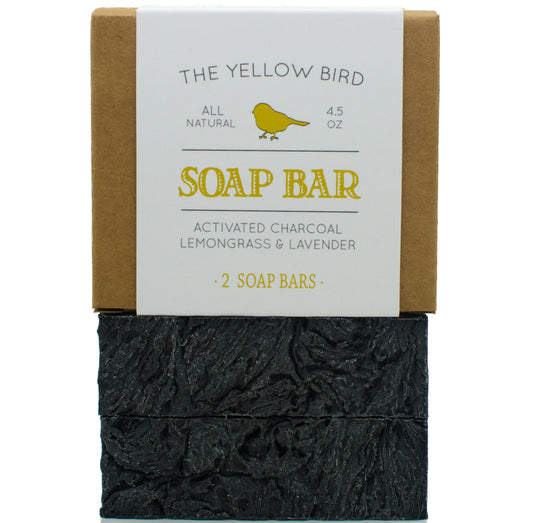 The Yellow Bird Natural Charcoal Soap Bar for Face, Body, Acne, Oily, and Sensitive Skin. (2 Bars)