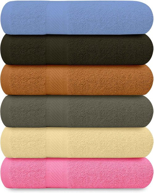 QUBA LINEN 100% Cotton Bath Towel Set – Soft, Absorbent Towels for Bathroom, Spa & Gym Use – Durable, Reusable & Machine Washable Bath Towels - Multi-Color, 27 x 54 Inches, Pack of 6