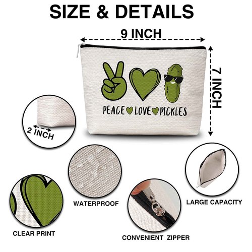 Peace Love Pickles Small Makeup Bag Pickle Lover Makeup Travel Toiletry Bags Funny Friendship Gifts for Women Pickle Lovers Girls Teens Sister-A01