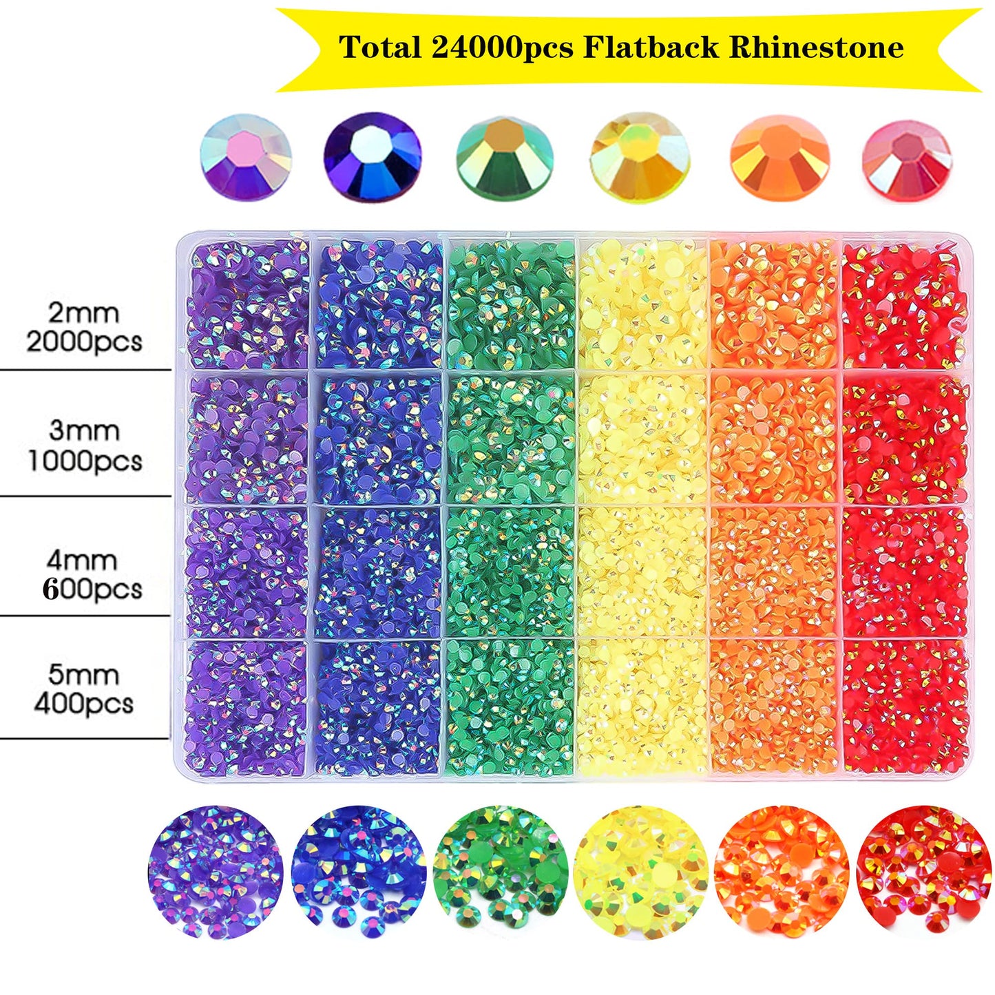 RODAKY Resin Rhinestones Kits 2/3/4/5mm Flatback Jelly Rhinestones Bulk Bedazzling Crystal Gems Beads Stone for Manicure DIY Crafts Mugs Bottles Tumblers Clothes Face Makeup (Rainbow)