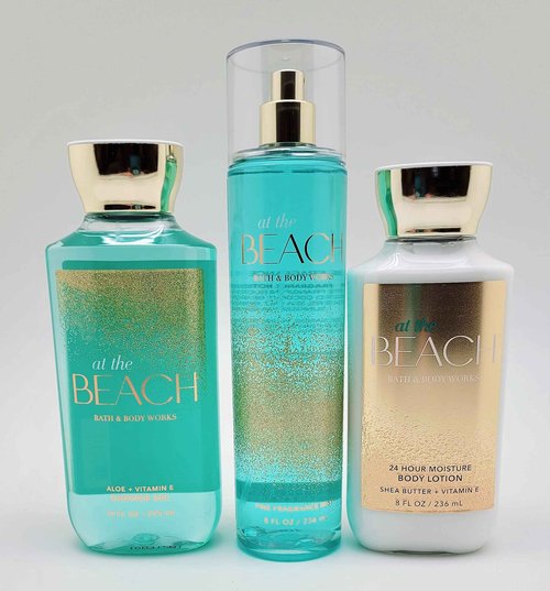 Bath & Body Works - At the Beach - 3 pc Trio Bundle - Shower Gel, Fine Fragrance Mist and 24-Hour Moisture Body Lotion -2020, Full Size