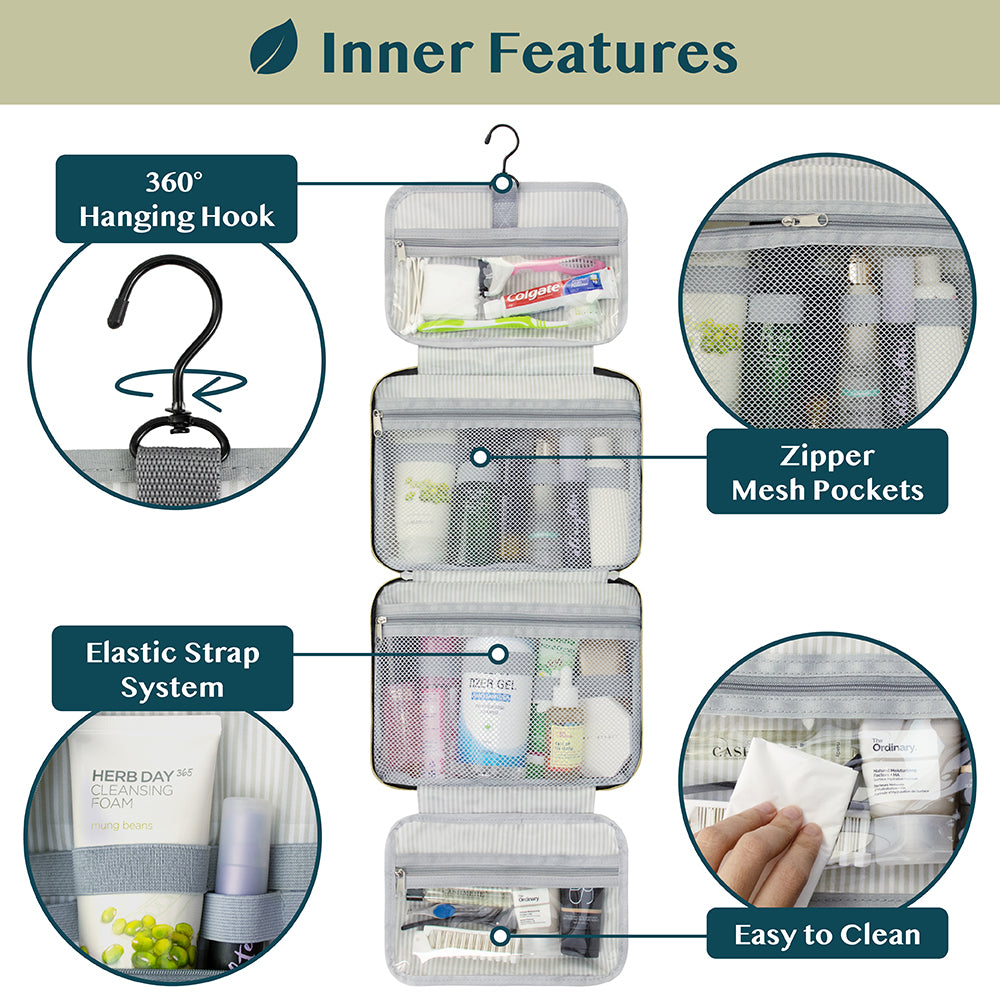 Travel Toiletry Bag with Hanging Hook Water-Resistant Organizer Pouch