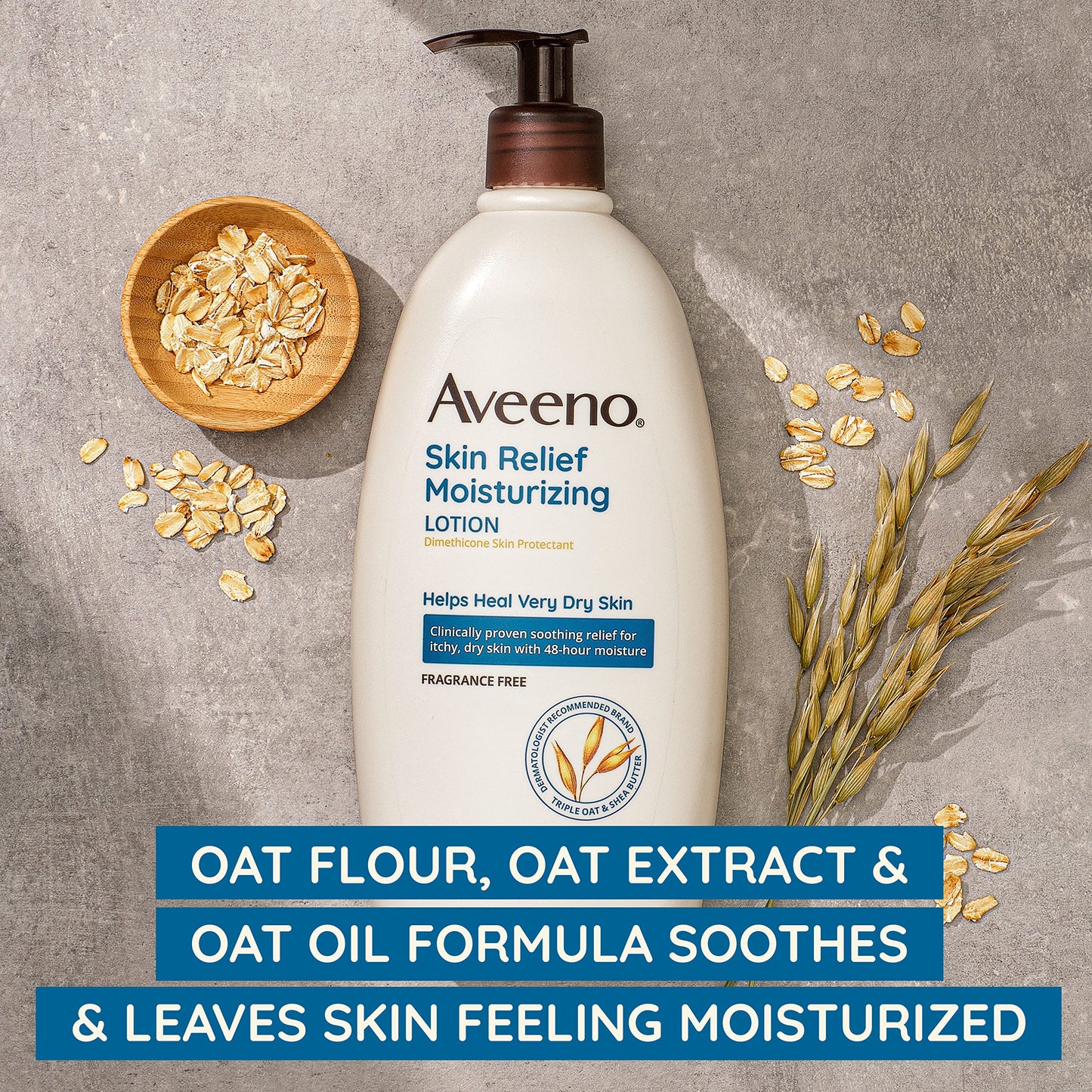 Aveeno Skin Relief Fragrance-Free Moisturizing Lotion for Sensitive Skin, with Natural Shea Butter & Triple Oat Complex, Unscented Therapeutic Body Lotion for Itchy, Extra-Dry Skin, 18 fl. oz