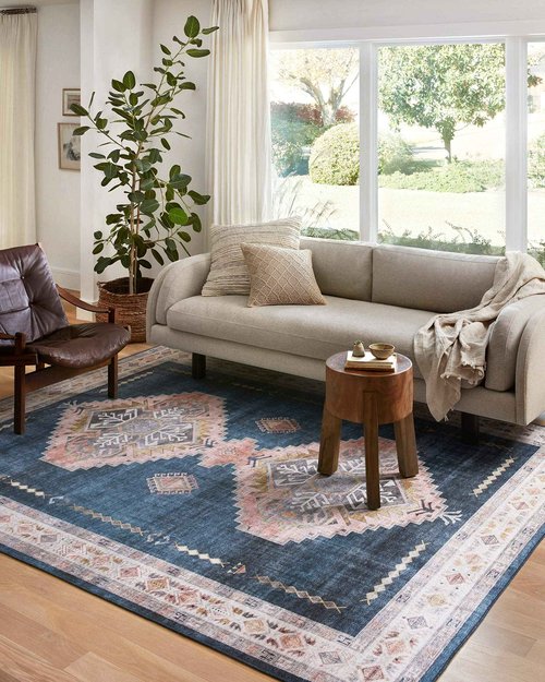 Loloi Heidi Collection HEI-03 Denim/Blush 2'-0" x 5'-0" Accent Rug