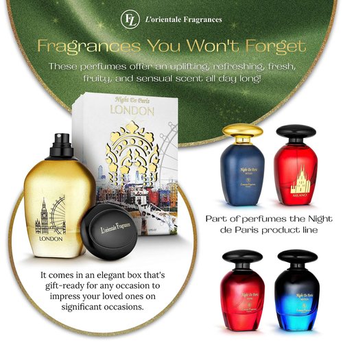 L'Orientale Fragrances Night De Paris London 100ml / 3.3oz - Oil-Based Perfumes for Women & Men, Unisex Amber Spicy Eau de Parfum - Long-Lasting Up to 24 Hours, Ideal for All Seasons