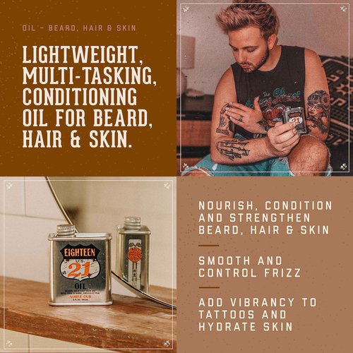 18.21 Man Made Absolute Mahogany & Spiced Vanilla Beard, Hair & Skin Oil 2-Set Bundle, All Hair & Skin Types for Men, Strengthens and Moisturizes in a Manly Aroma