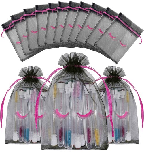 Jexila 100 Pack Lash Bags for Clients Eyelash Aftercare Black Mesh Bags Drawstring 5''X7'' Small Cosmetic Makeup Beauty Gift Bag for Women Supplies (5 x 7 Inch, Black Plus Rose)
