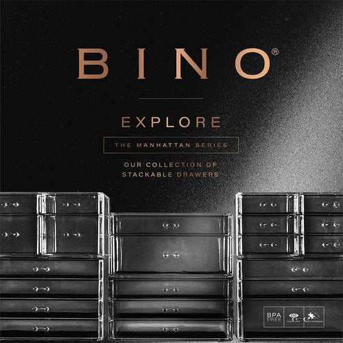 BINO | 3-Drawer Makeup Organizer, Park Avenue | THE MANHATTAN SERIES | Modular Design Storage Drawers | Vanity Acrylic Organizers | Stackable Storage Bins | Clear Makeup Organizers And Storage