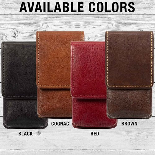 Tony Perotti Womens Italian Bull Leather Top Flap Double Lipstick Case with Mirror in Cognac