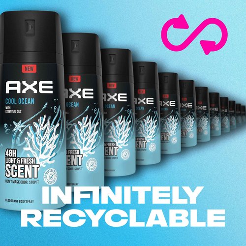 AXE Dual Action Body Spray Deodorant for Long Lasting Odor Protection Cool Ocean All Day Fresh Scent Mens Deodorant Formulated Without Aluminum, 4 Oz (Pack of 4)