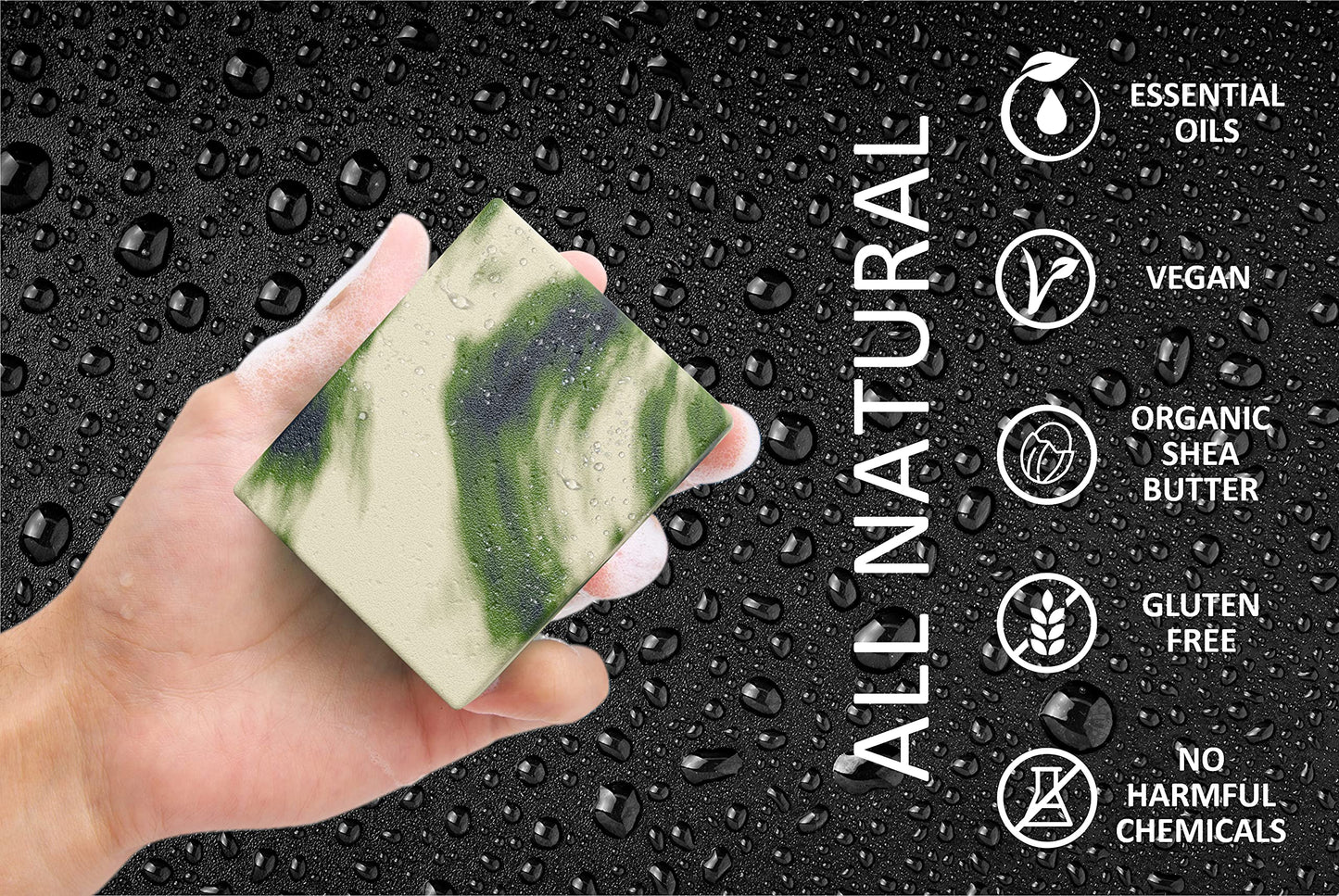 NATURAL AMERICAN SOLDIER Men’s Bar Soap – ARMY BATTLEFIELD - 100% All Natural, Masculine Scent, Essential Oils, Organic Shea Butter, No Harmful Chemicals – For Men - Made in USA - Man Soap, 5 oz