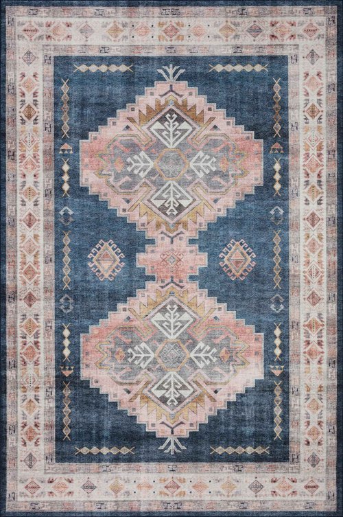 Loloi Heidi Collection HEI-03 Denim/Blush 2'-0" x 5'-0" Accent Rug