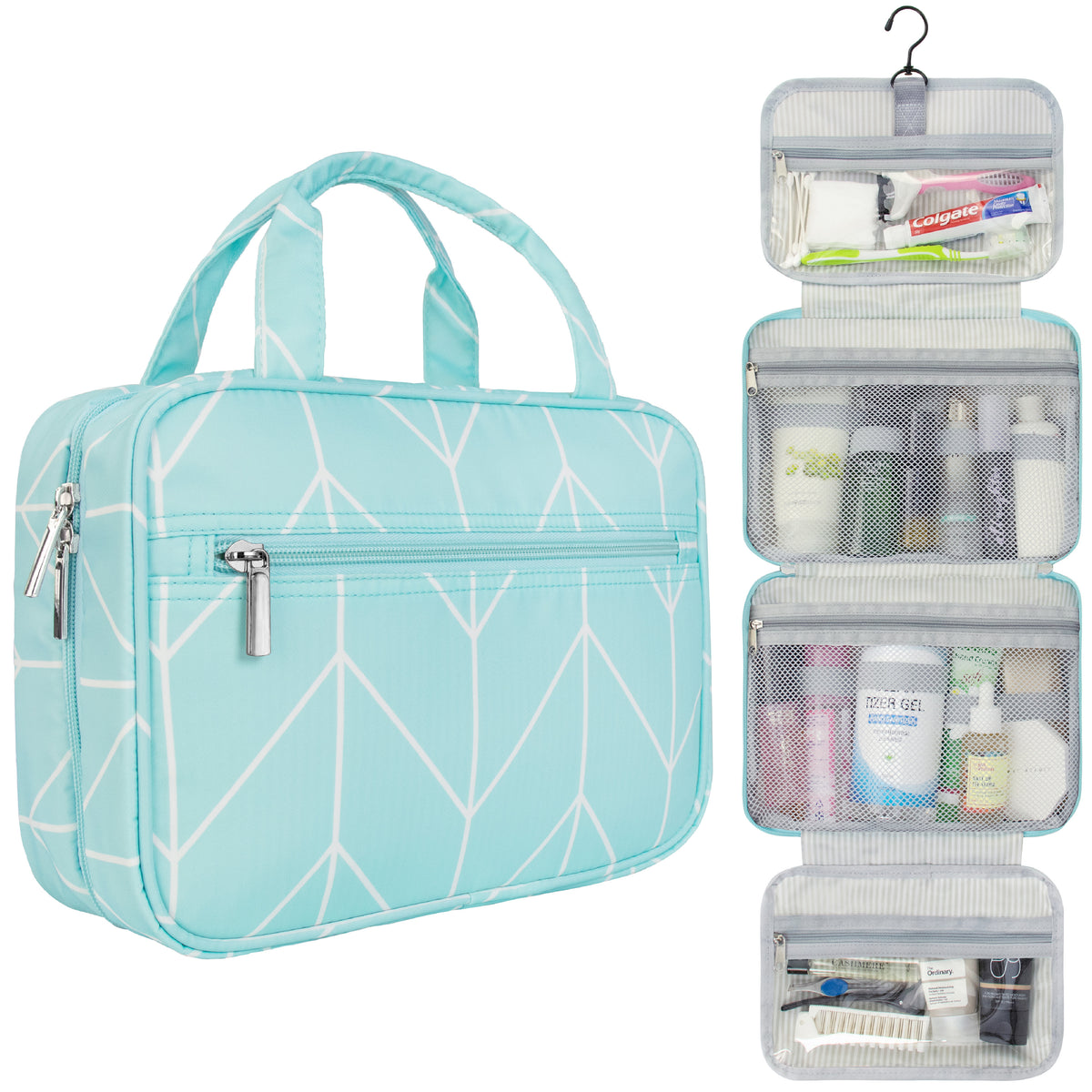 Travel Toiletry Bag with Hanging Hook Water-Resistant Organizer Pouch
